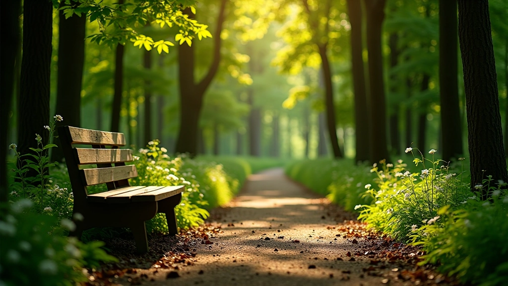 Suoliukas tarp medžių arboretume su nuostabia aplinka