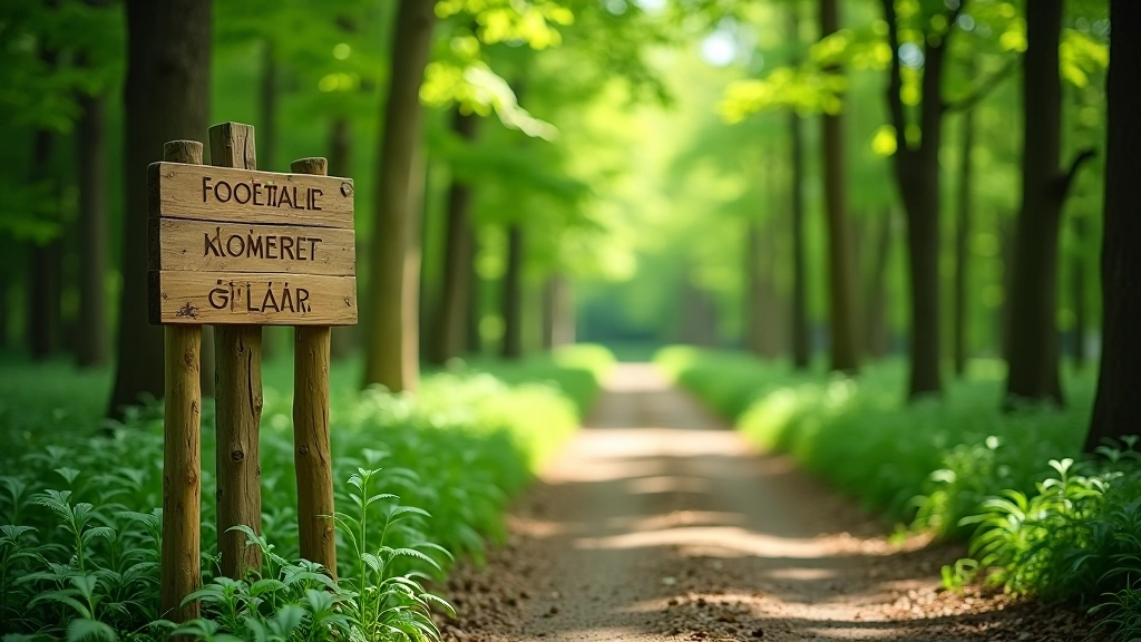 Žymėtas maršrutas tarp medžių, mediniu šaltiniu arboretume